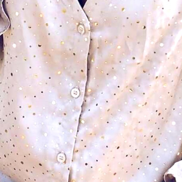 🍷V Neck Glitter Horn Sleeve Elastic Cuffs Woth Ruffle Sleeves Button Up Shirt - Picture 3 of 6